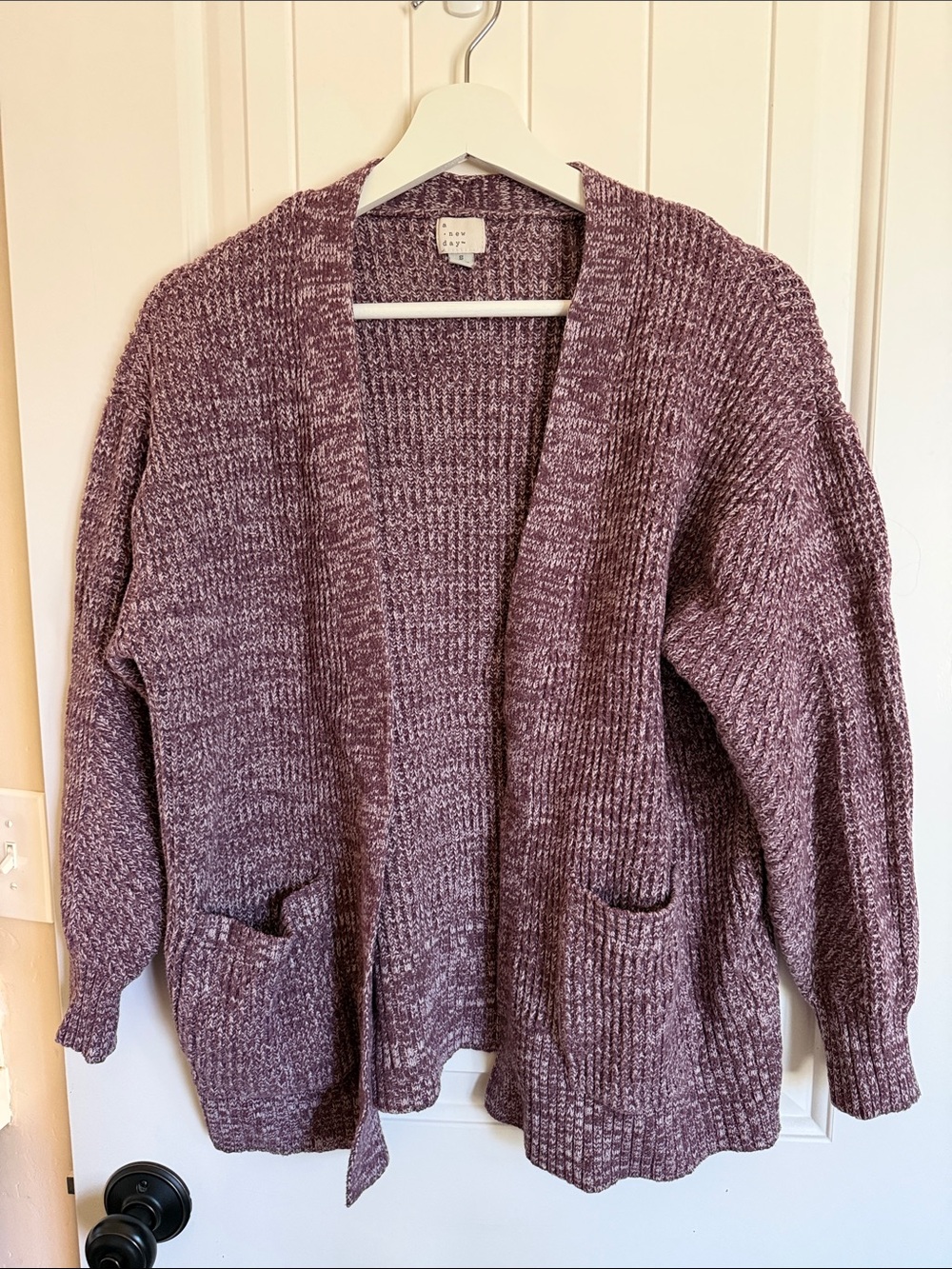 a new day Open-Front Heathered Plum Cardigan